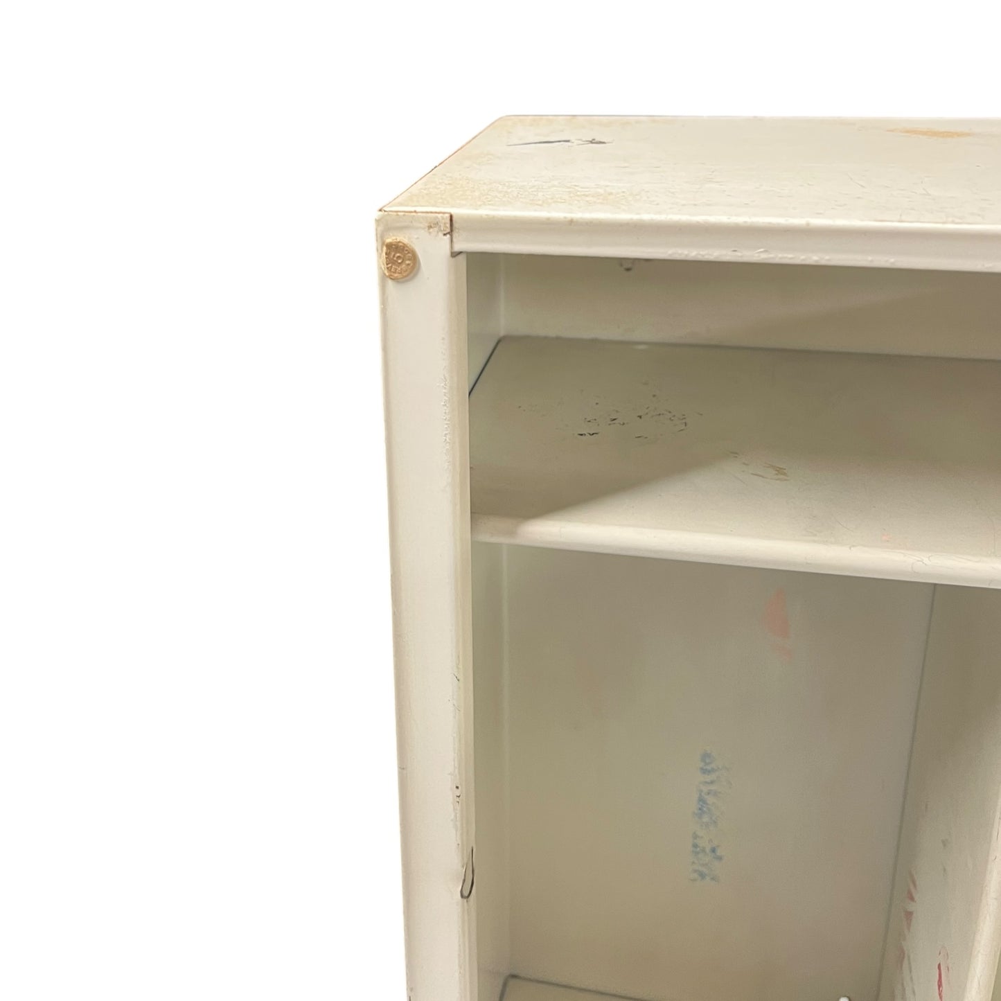 Close-up of the inside of a bathroom cabinet.