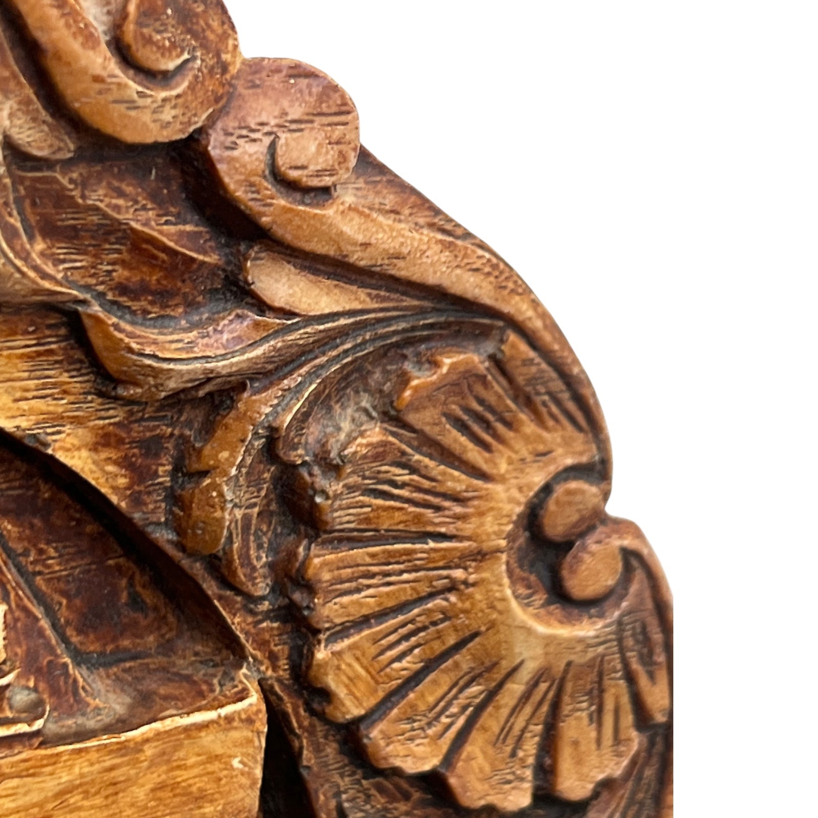 Close up detail of wooden plaque