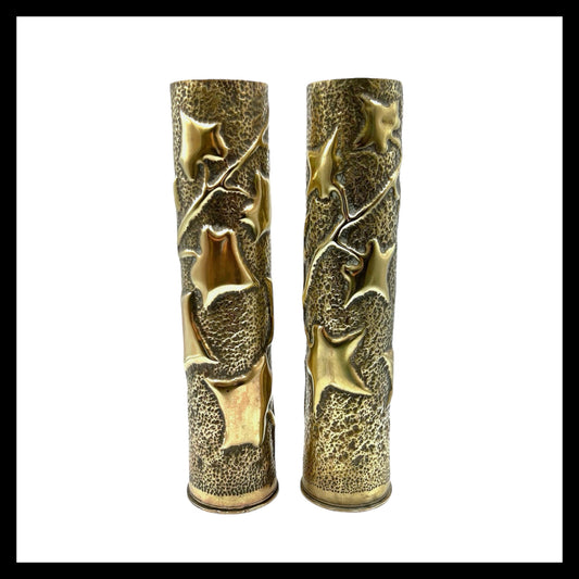 Pair of French polished WW1 brass shell case vases for sale by All Things French Store