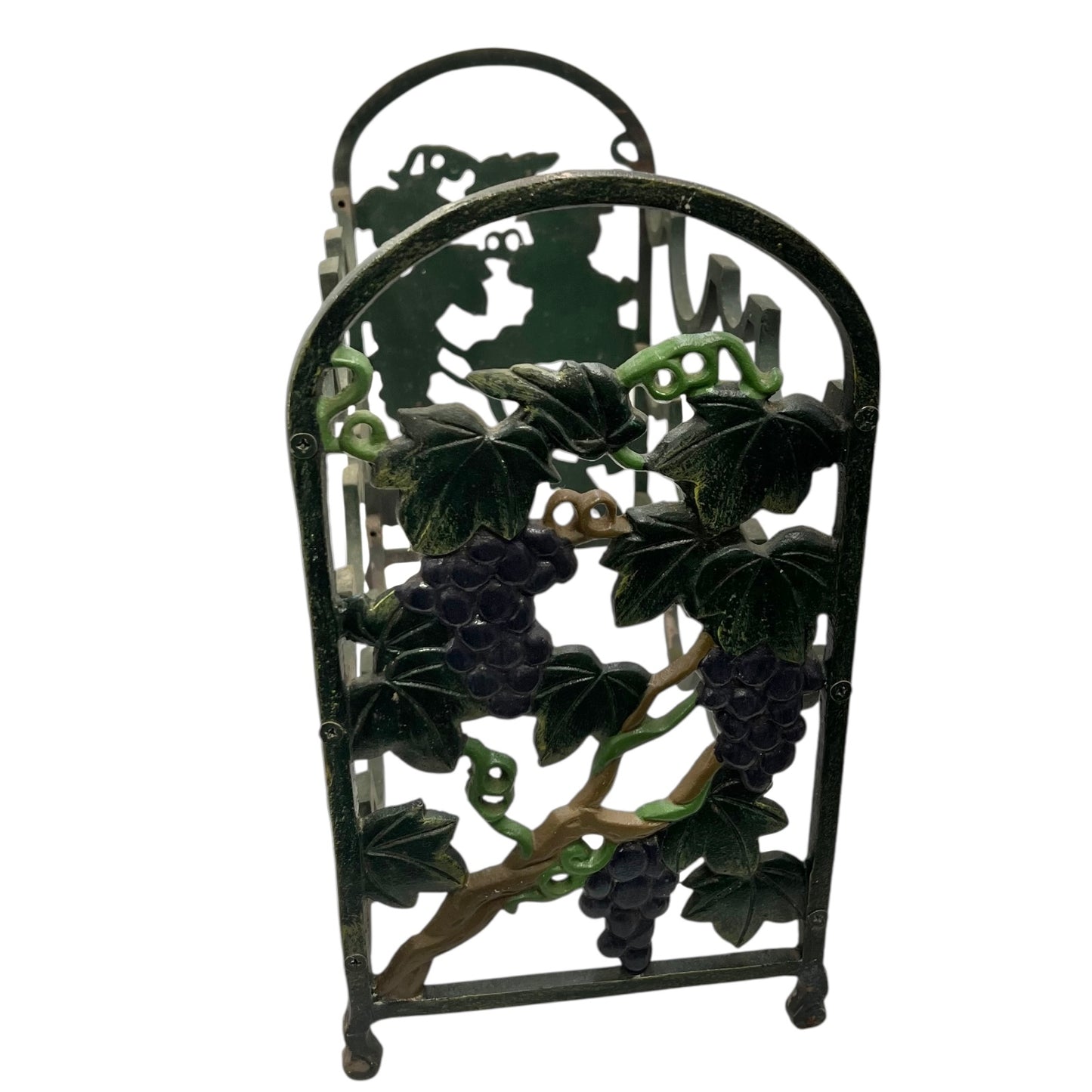 French Vintage Cast Iron Wine Bottle Rack Stand | Holds 12 Bottles | Grape Decor