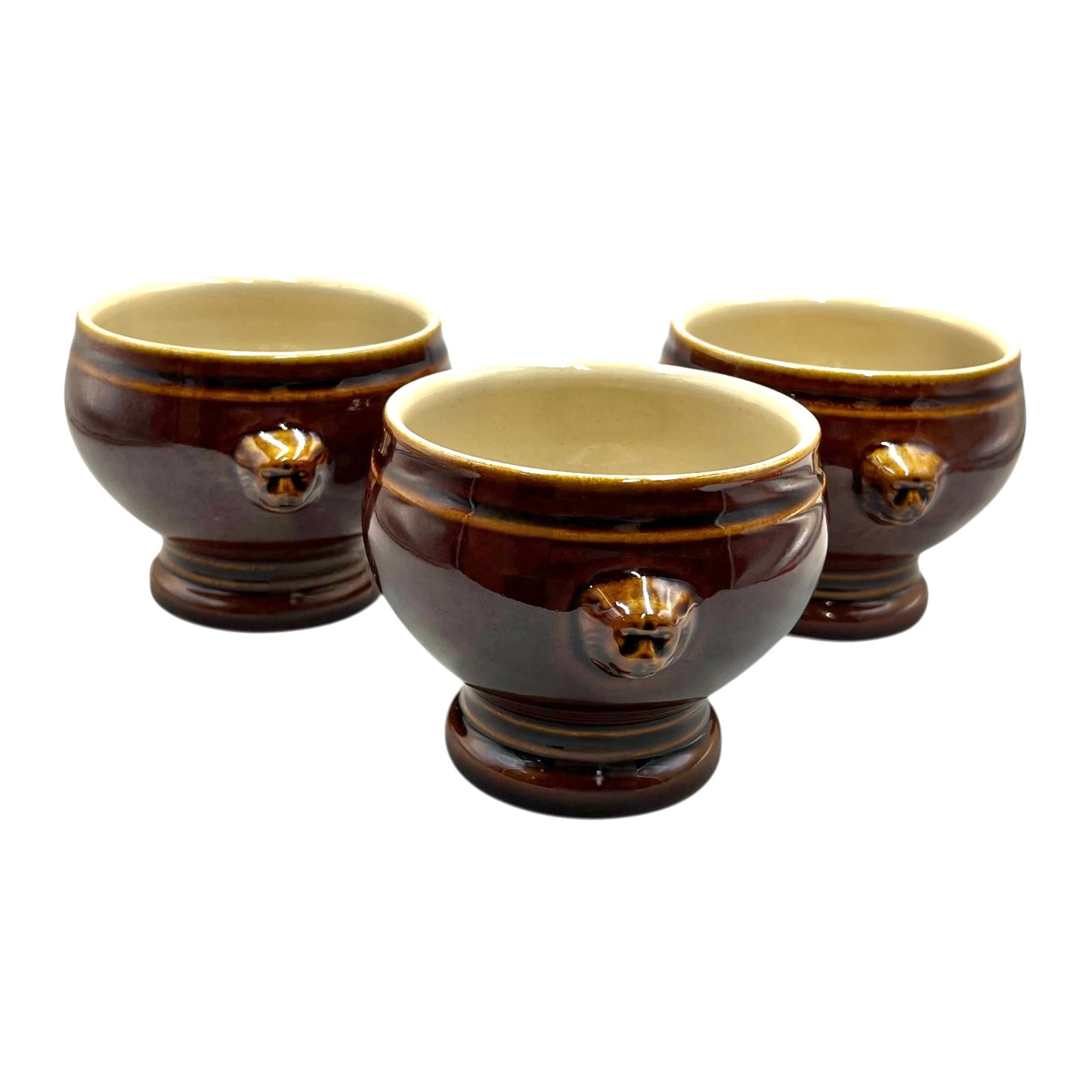 French Lions Head Handle Bowls, 3 Traditional Onion Soup Bowls for sale from All Things French Store