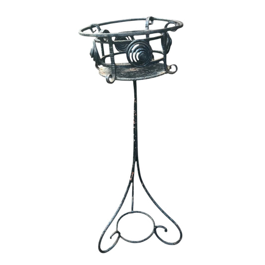 Vintage Retro French Black Wrought Iron Pot Plant Stand in a Gothic style for sale from All Things French Store
