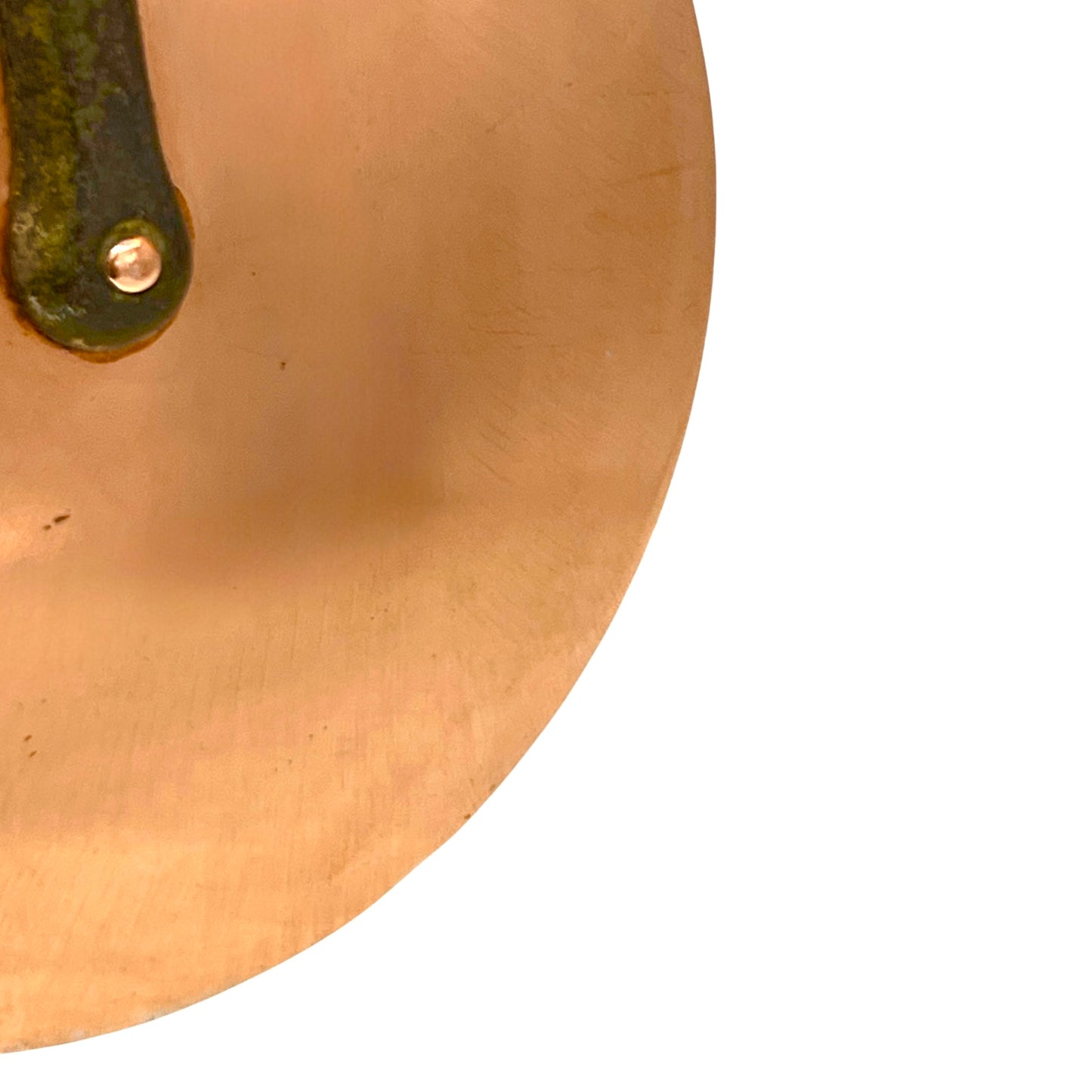 French vintage copper pan lid, 20cm, with cast iron handle on a white background