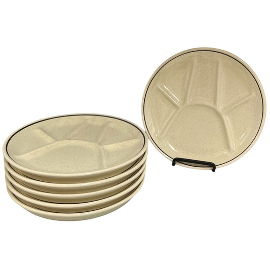 6 French Vintage Fondue Plates, Faience Pottery Buffet or Portion Plates with a grey trim