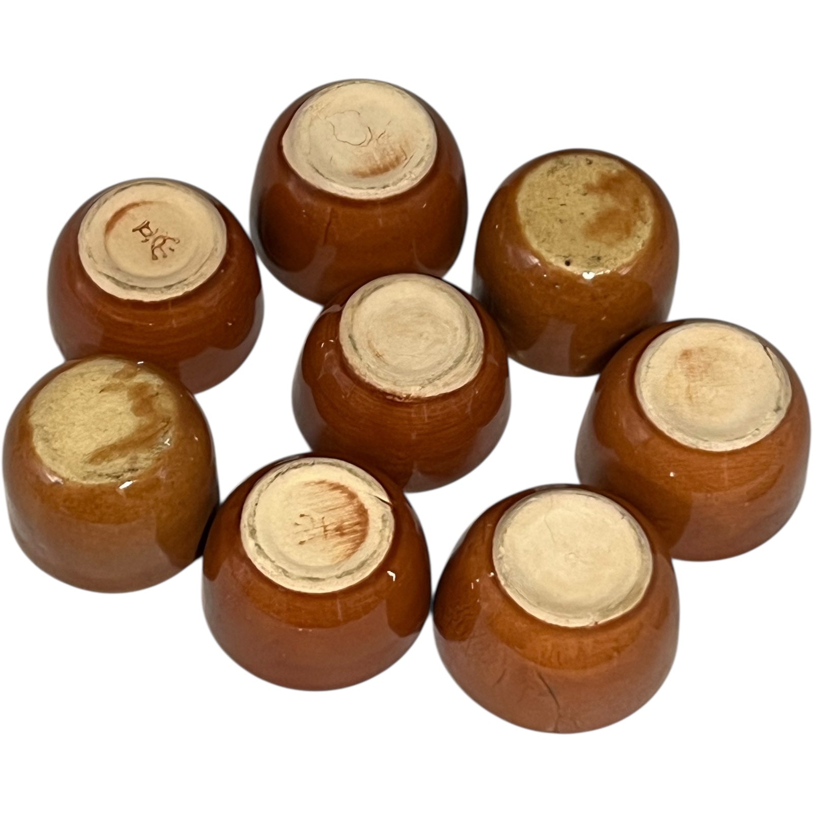 bases of a Set of Vintage French Ceramic Escargot Cups, Small Snail Serving Pots for sale