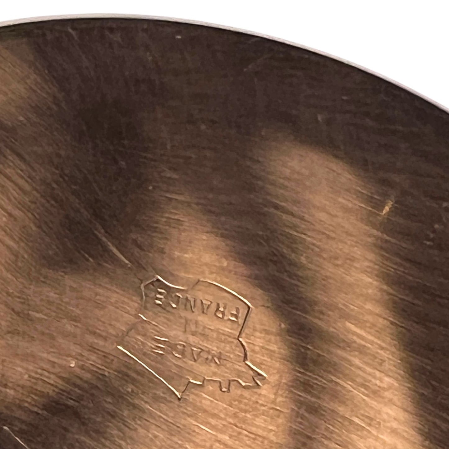 Made in France stamp on base of copper pan