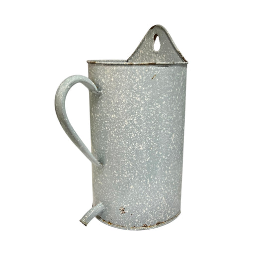 Vintage French Enamel Irrigator Pot – Rustic Garden Planter or Kitchen Wall Jug