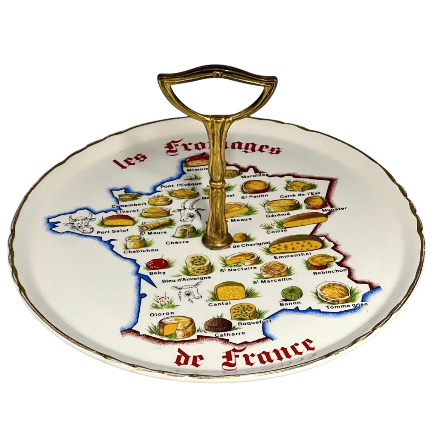 French Porcelain Cheeseboard with Map Decoration, Vintage Cheese Board
