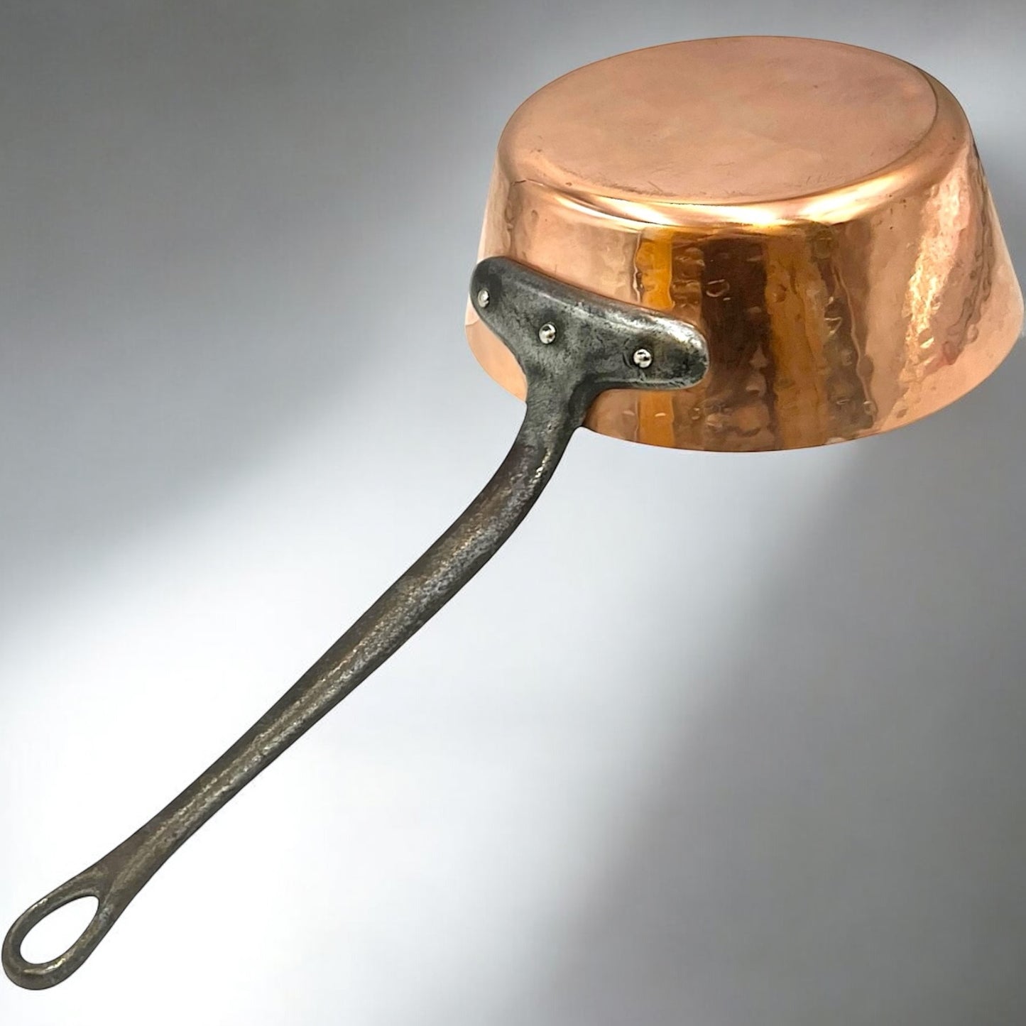 Vintage French 2mm Copper Saucepan 22cm with Brand New Tin Lining and a cast iron handle for sale from All Things French Store