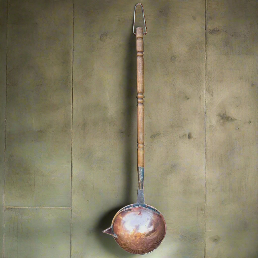 Very Long Handled Vintage Copper Ladle, French Copper Scoop, 94cm Long with a wooden handle