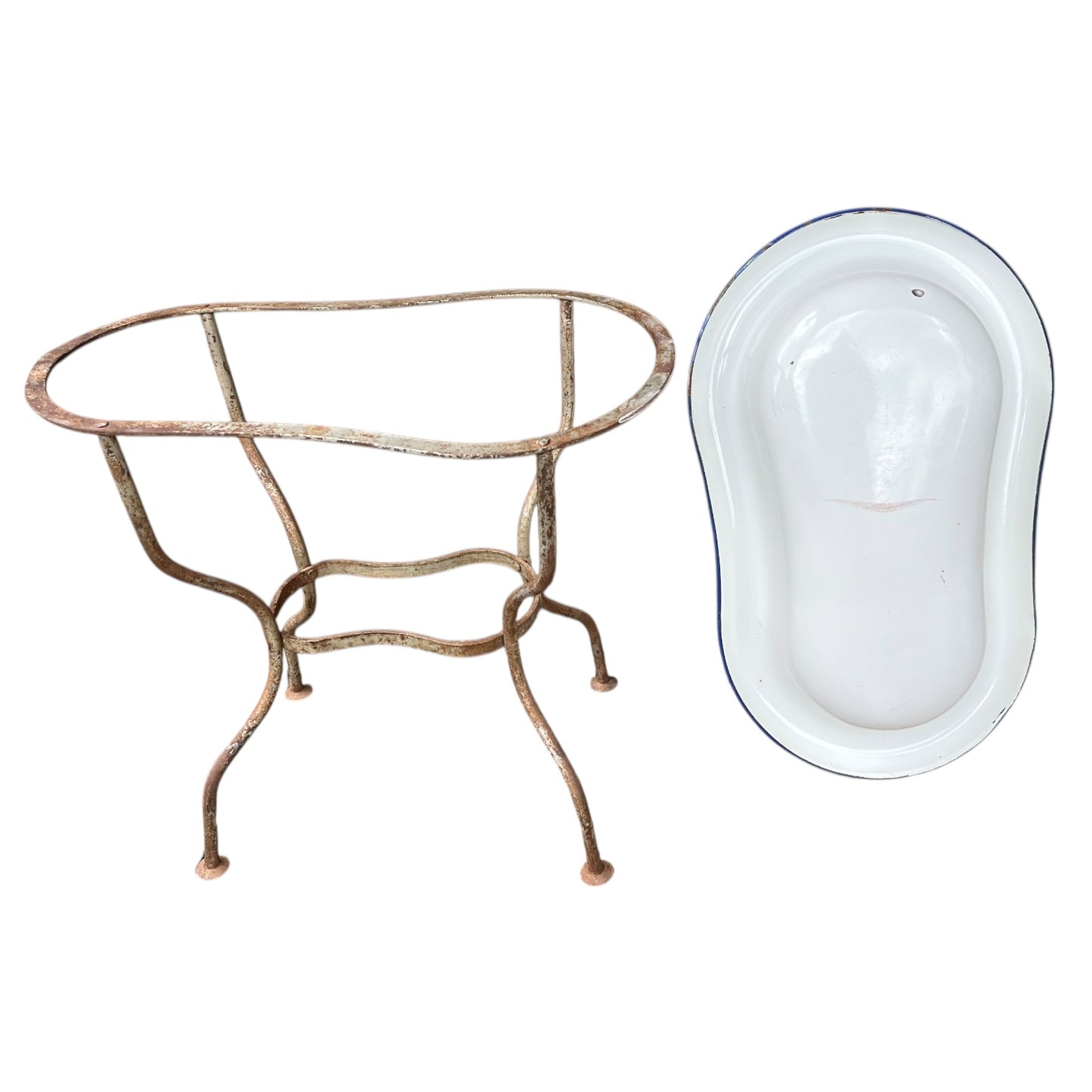 Vintage French baby bath and stand
