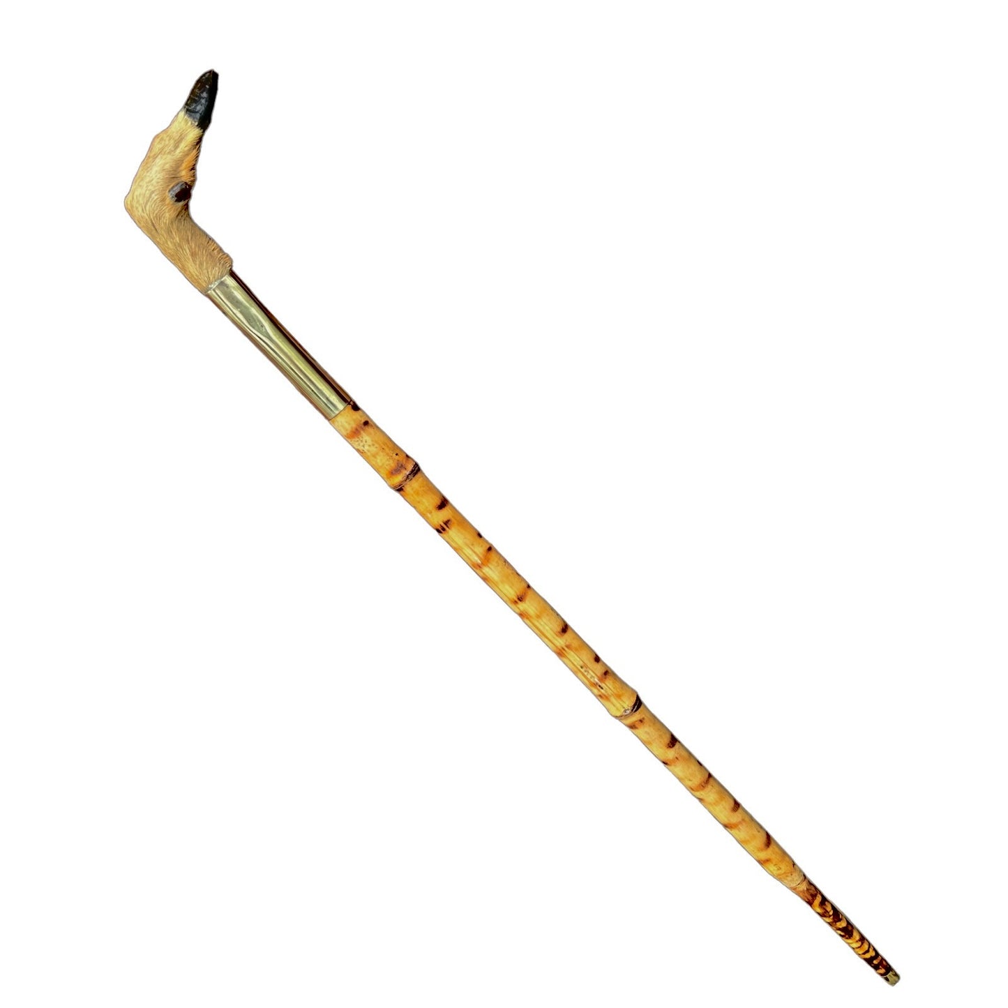 French vintage deer hoof handle bamboo walking cane stick