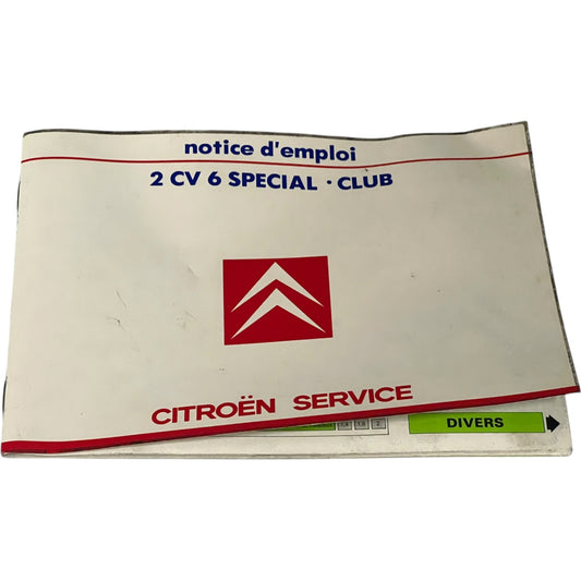 Instruction Manual for Citroen 2 CV6 Special Club  1986 with Plastic Wallet for sale from All Things French Store