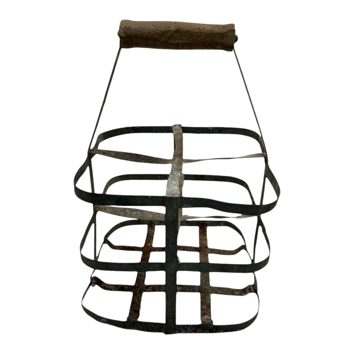 Vintage French Galvanized Metal Wine Milk Bottle Carrier, Holder 1950s/60s for sale from All Things French Store