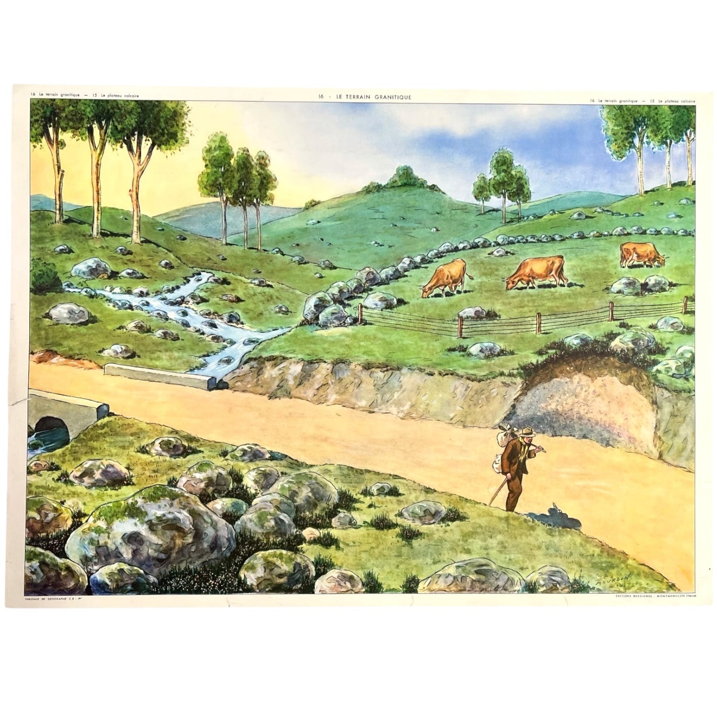Vintage French Double Sided 1950s School Poster, Geographic Theme for sale from All Things French Store