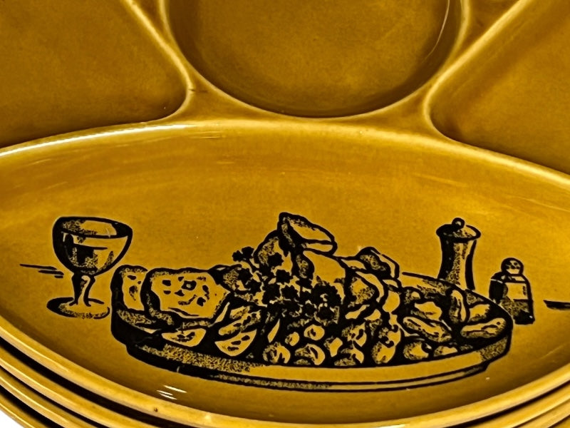 French Vintage Fondue Plates or BBQ Plates, Gien Sectioned Dinner Plates