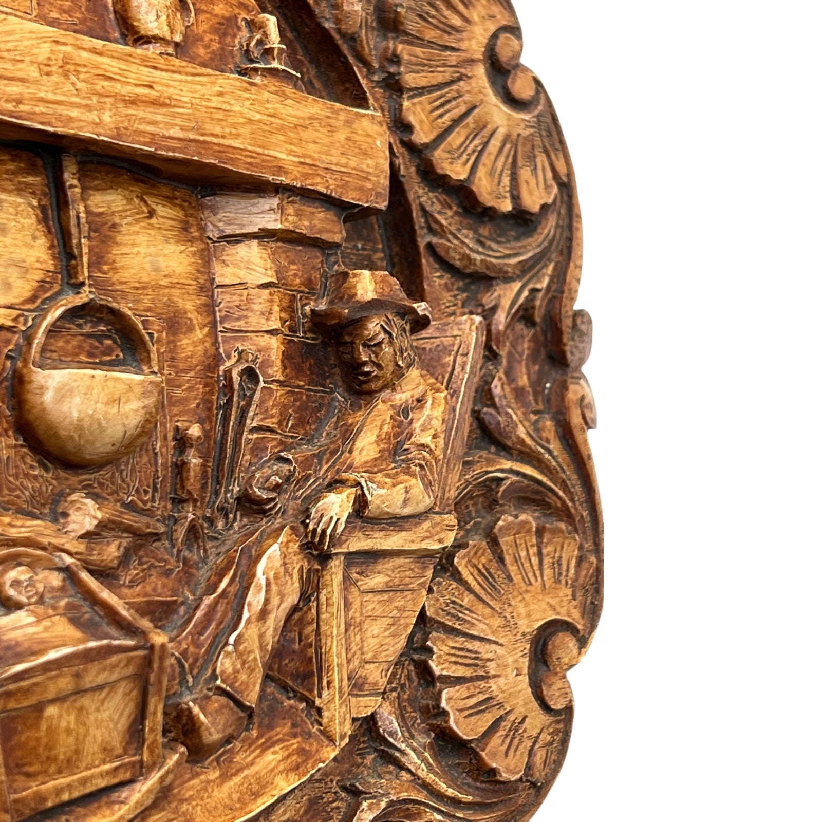 Close up detail of wooden plaque