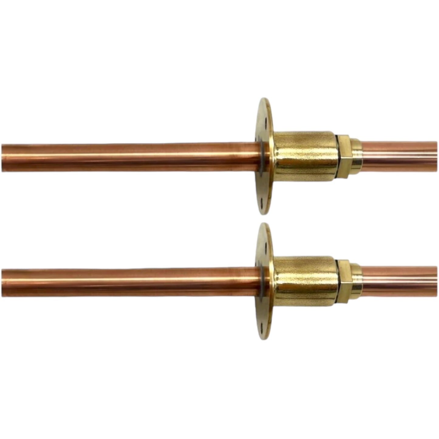 Pair of copper and brass wall mounted taps custom size made to measure