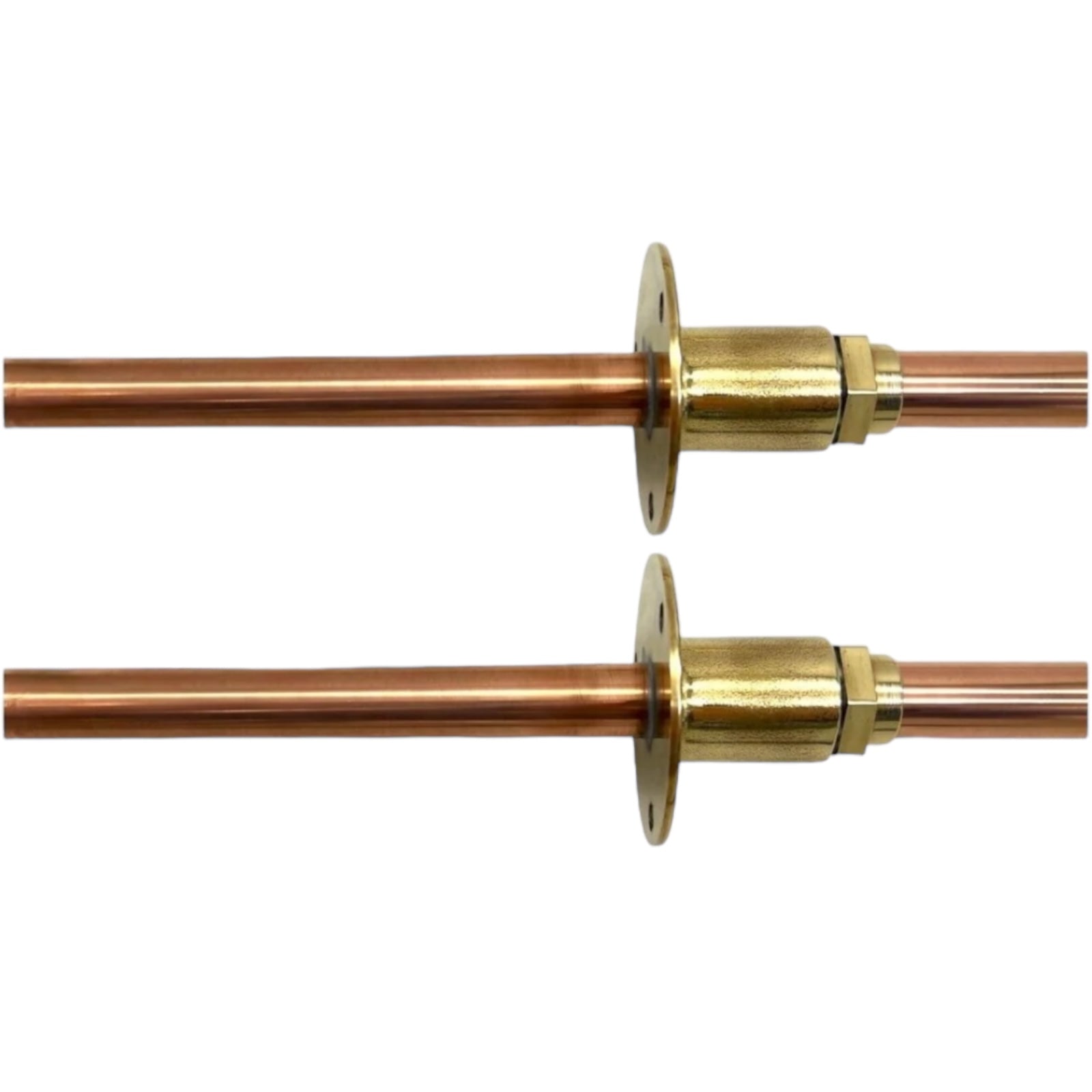Pair of copper and brass wall mounted taps  custom size made to measure
