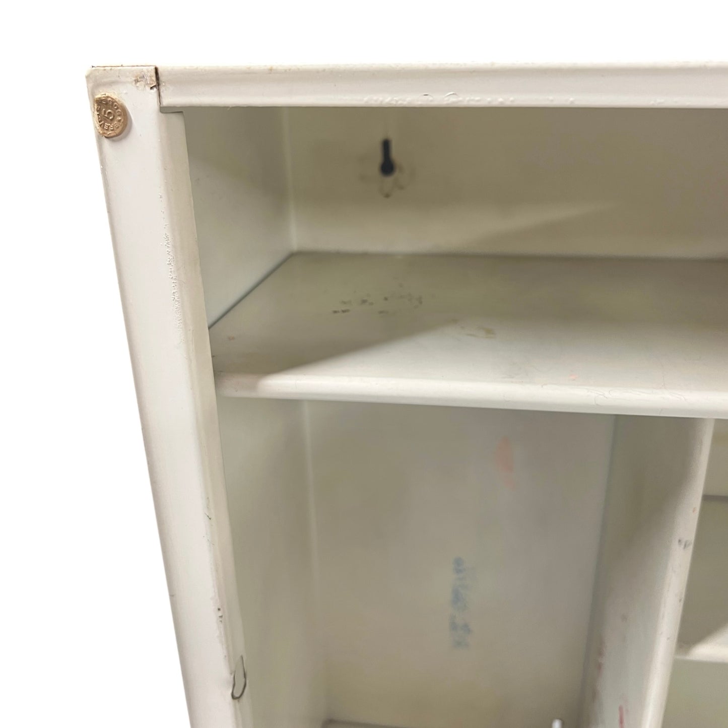 Close-up of the inside of a bathroom cabinet.