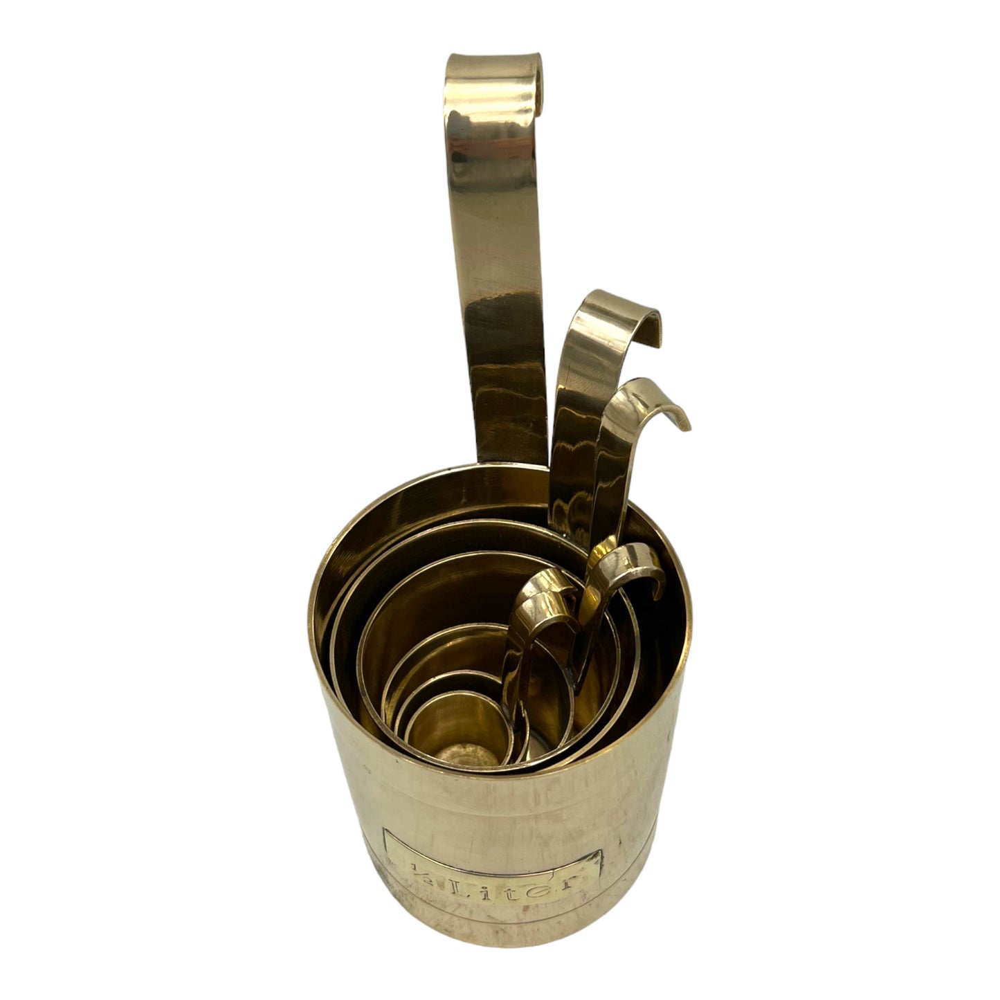Set of 6 French brass cider cup measuring cups sold by All Things French Store