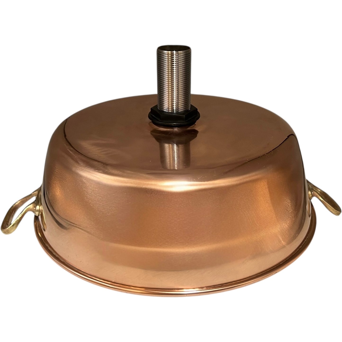Close up of a copper basin sink on a white background