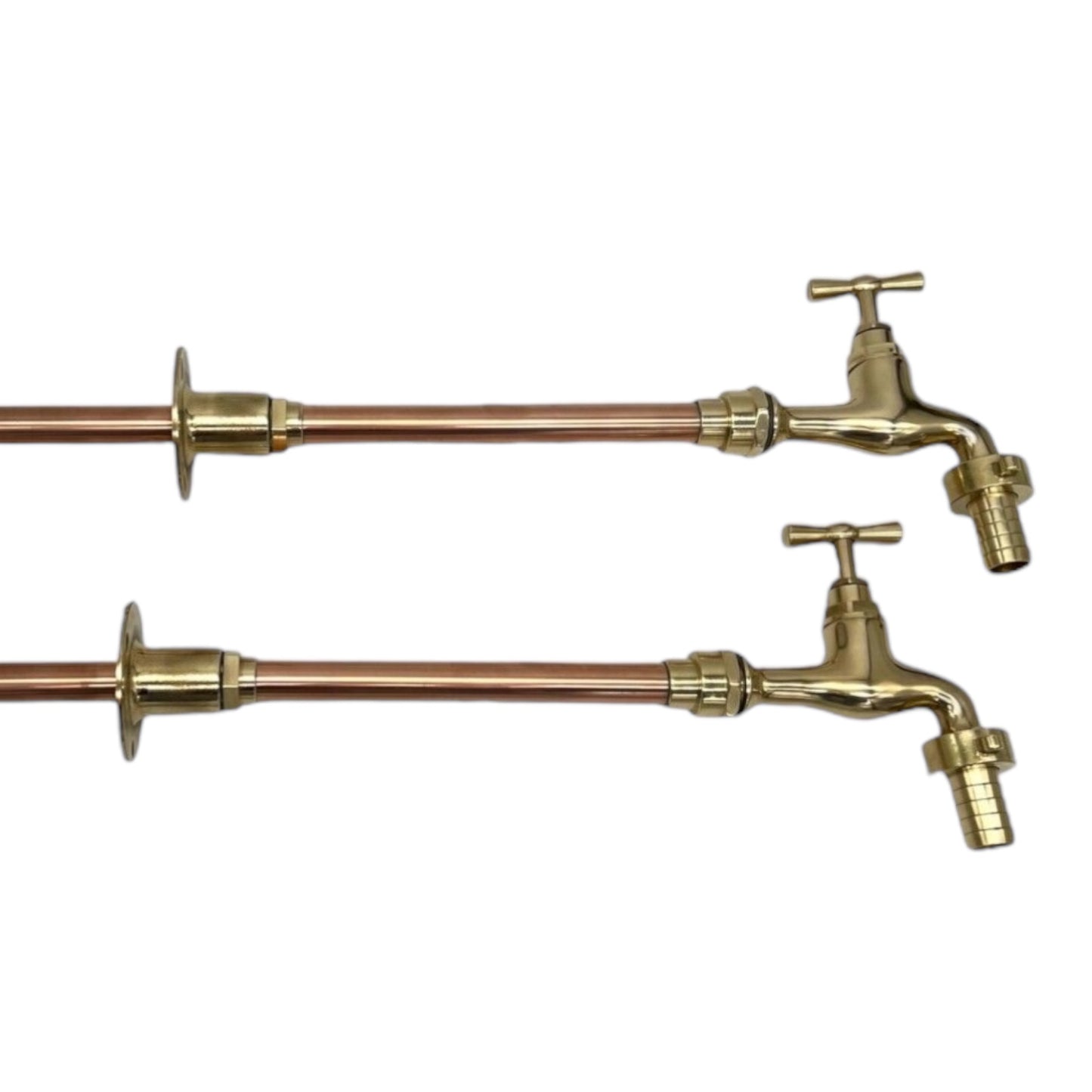 Pair of copper and brass wall mounted taps custom size made to measure