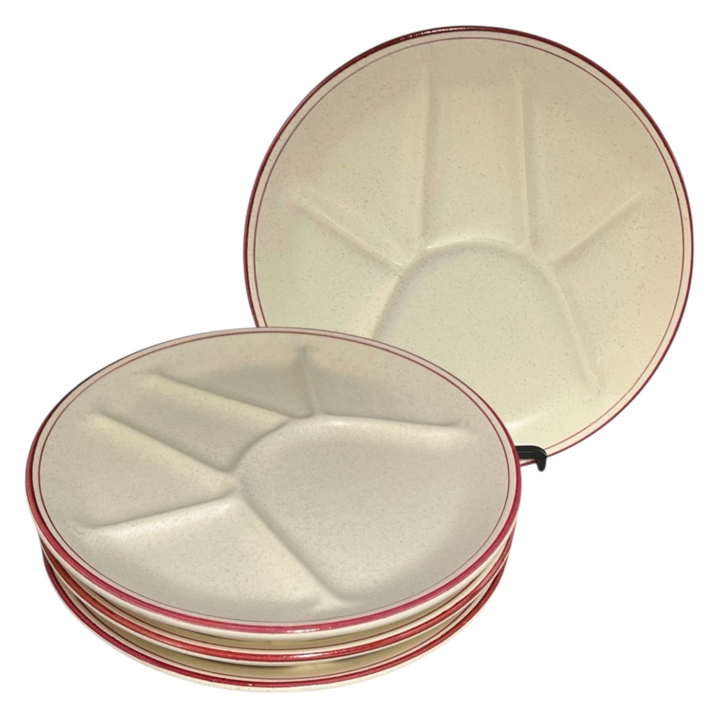 4 French Vintage Fondue Plates, Faience Pottery Buffet or Portion Plates