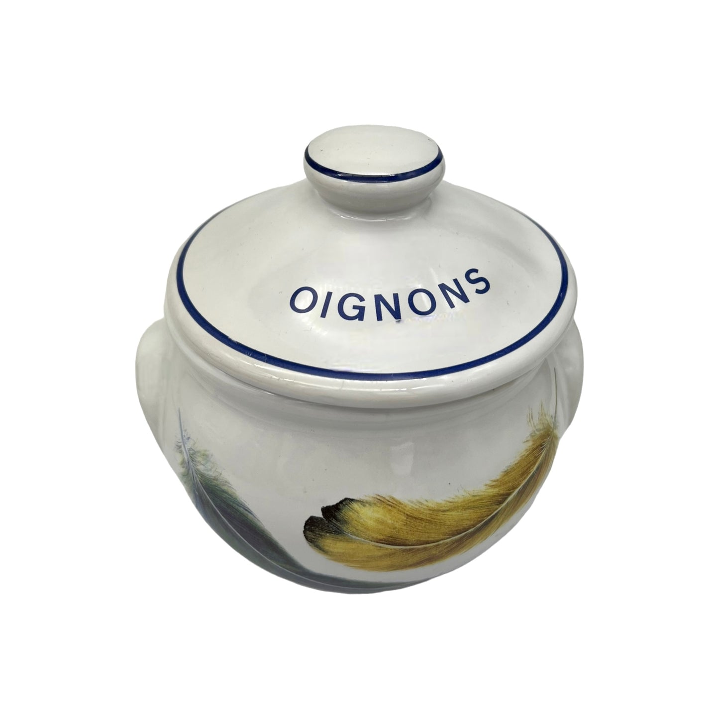 image small  French farmhouse kitchen style onion storage pot with a lid