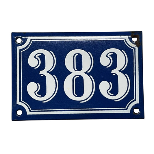 French Vintage Antique Enamel Door Number 383, White and Blue House Number 383 for sale from All Things French Store