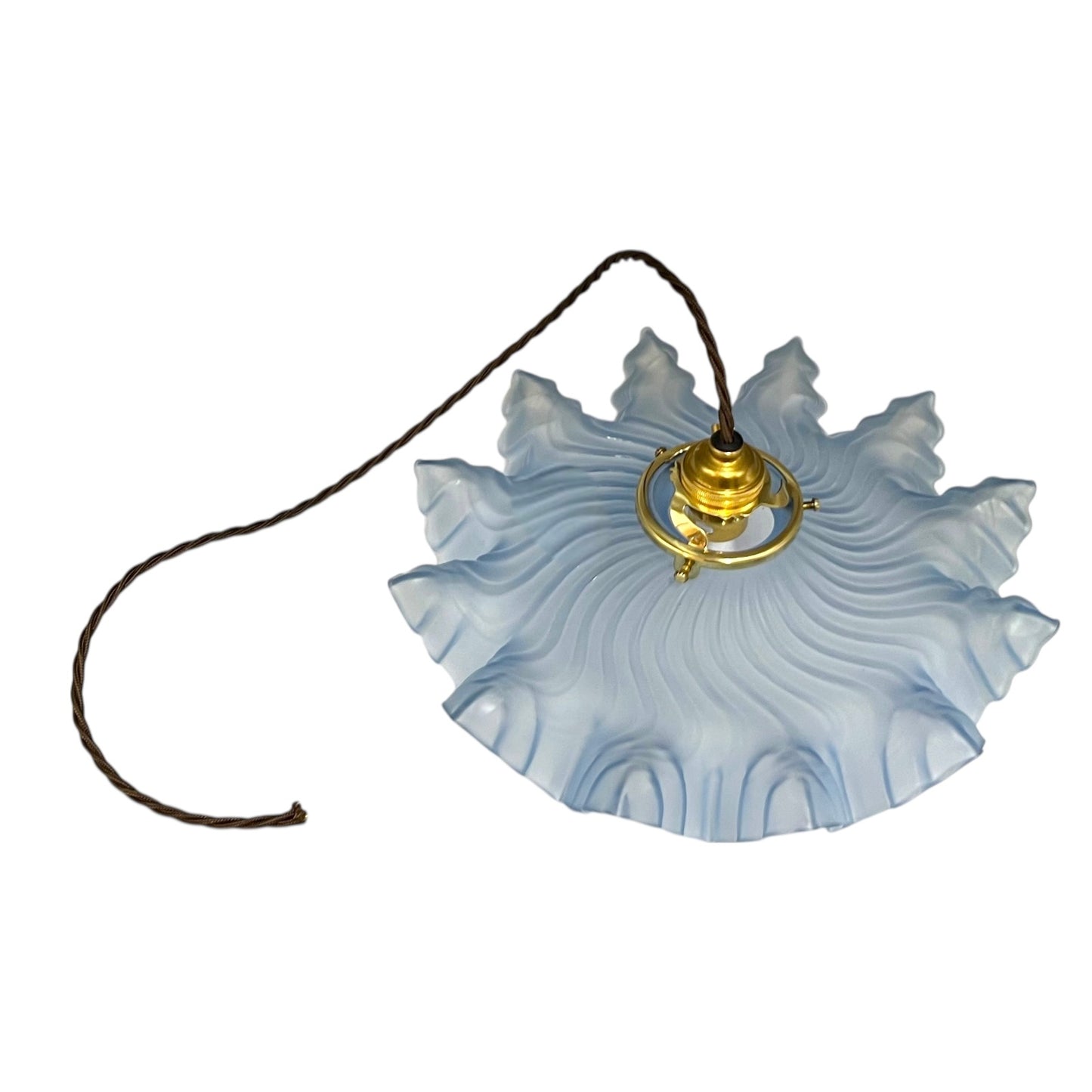 Vintage-style ceiling light fixture with a decorative glass shade on a white background