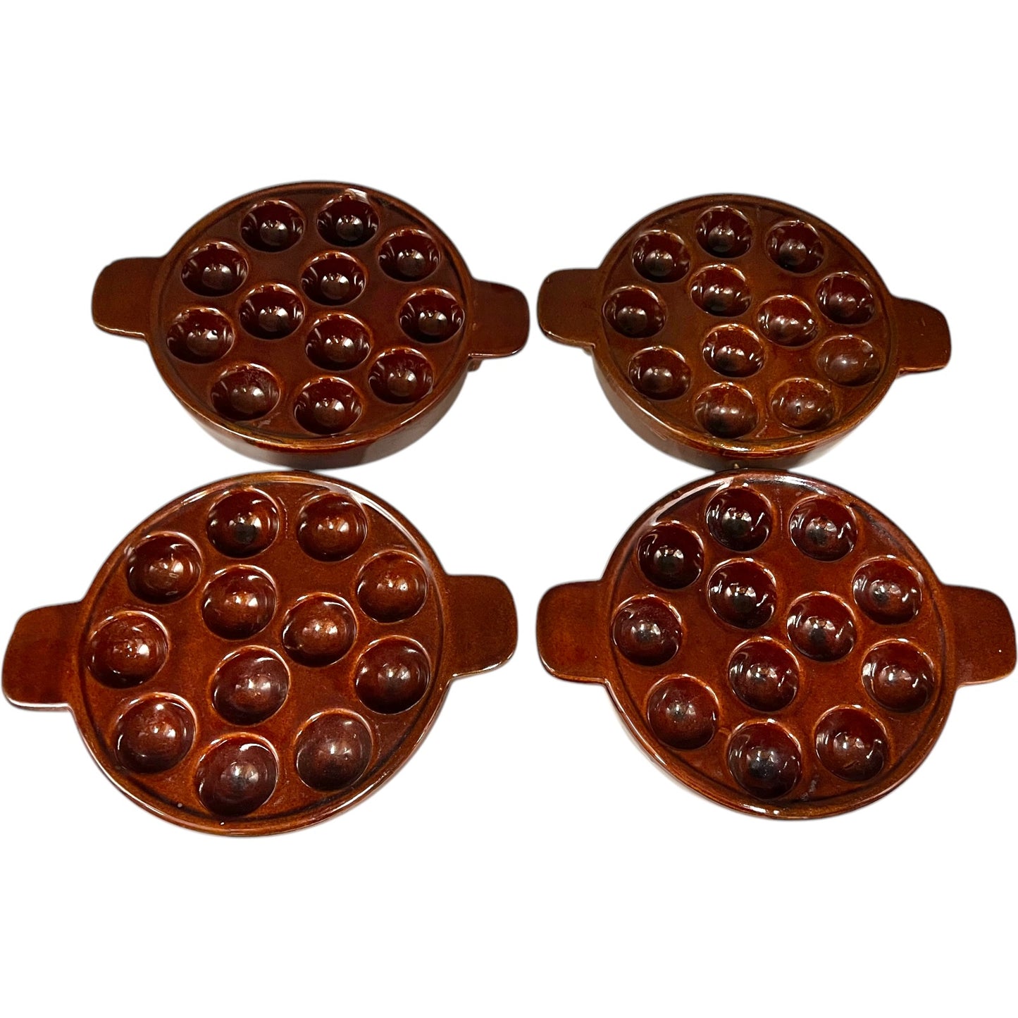 close image French Rustic Ceramic Escargot Dishes, Vintage Snail Pots Plates