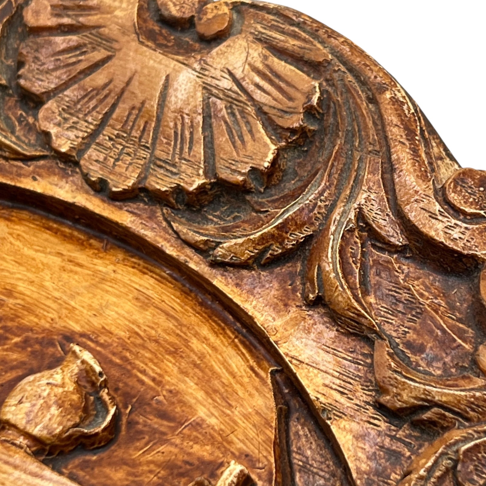 Close up detail of wooden plaque