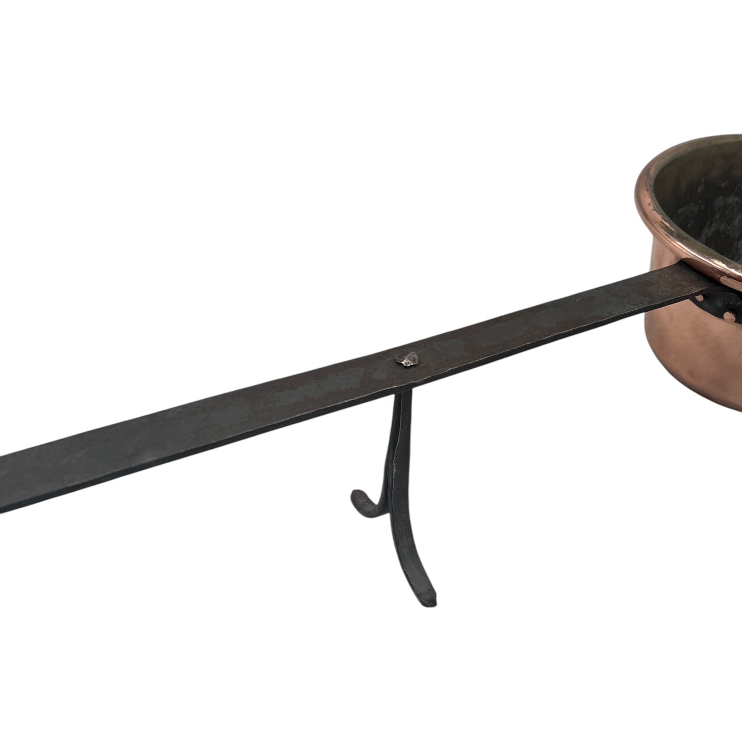 long handle of French Vintage Copper Hearth Pan Skillet