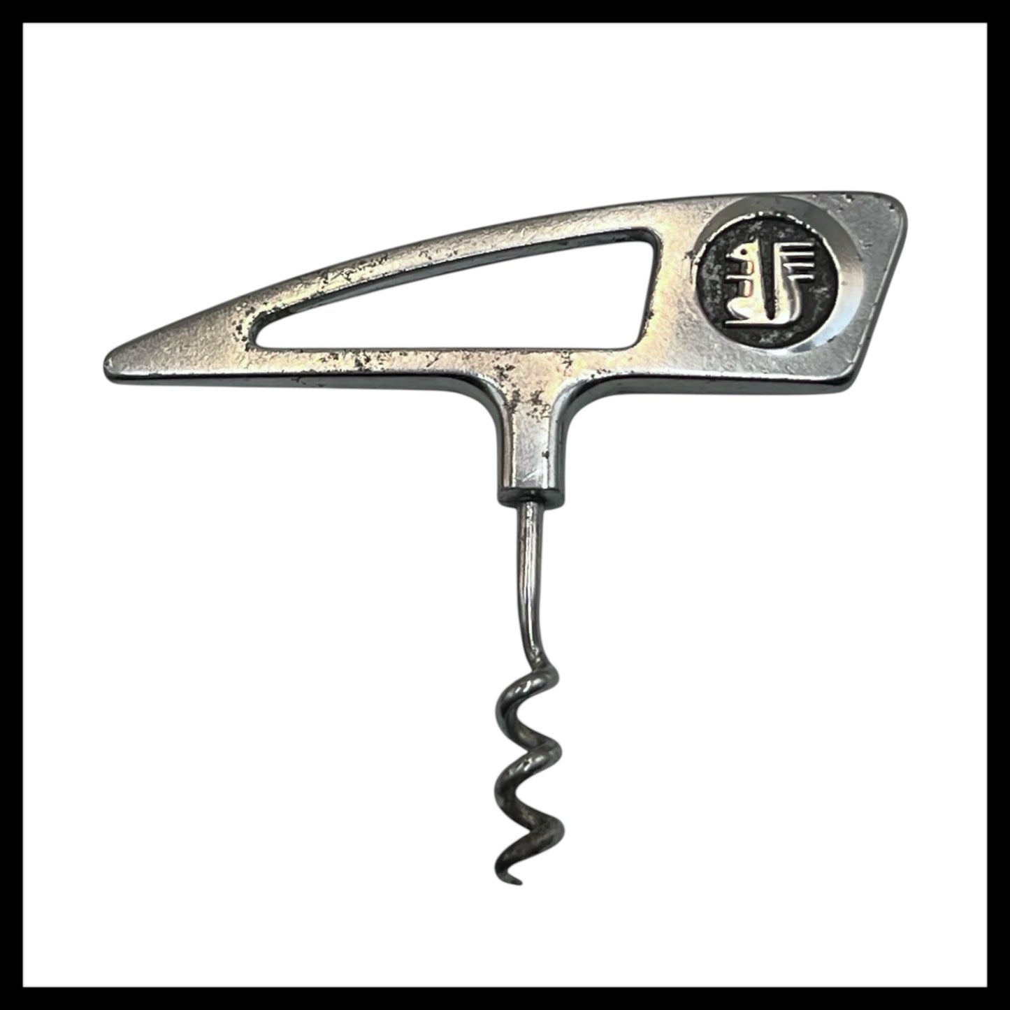 French Vintage Corkscrew with the Caisse d'Epargne Squirrel Logo 1970s, Chrome