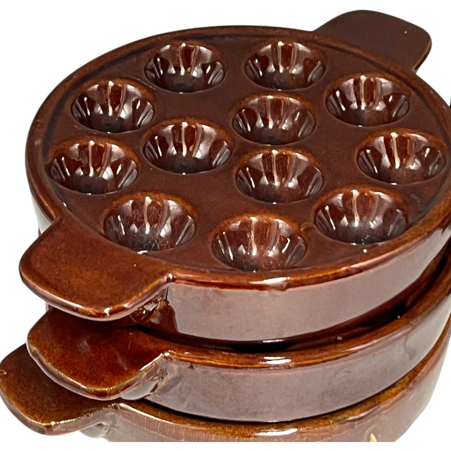 French Rustic Ceramic Escargot Dishes, Vintage Snail Pots Plates