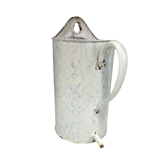 Vintage Enamel French Irrigator, Garden Planter, Kitchen Jug, Shower Caddy