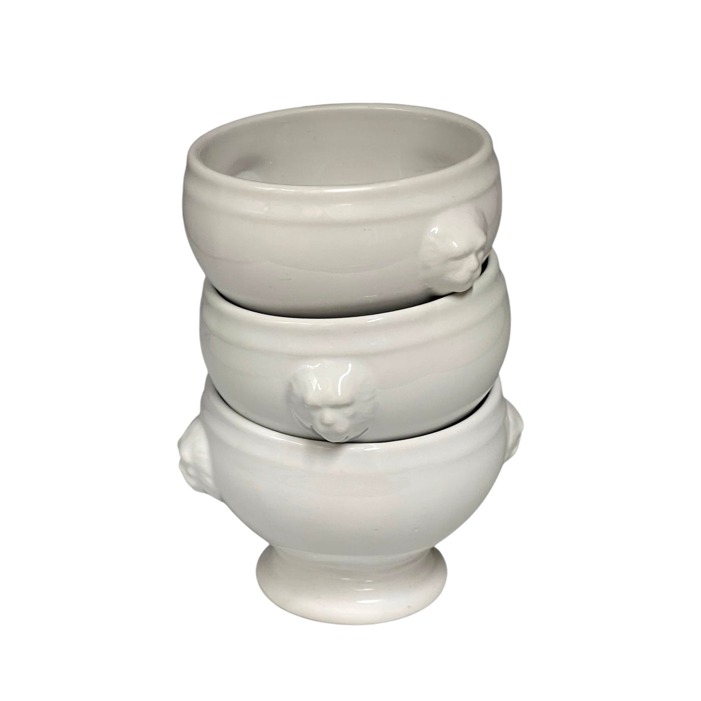 Lions Head Handle Bowls, 3 x Traditional French Onion Soup Bowls (A54)