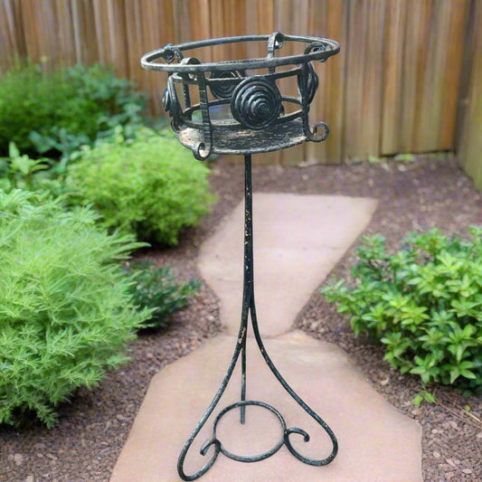 Vintage Retro French Black Wrought Iron Pot Plant Stand in a Gothic style for sale from All Things French Store