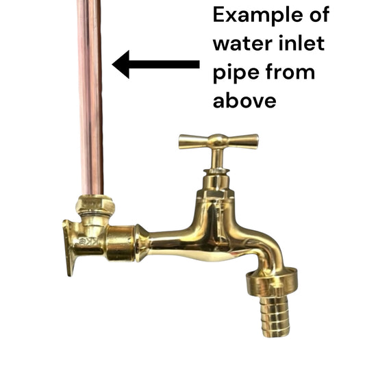 Brass water inlet valve with copper pipe on a white background