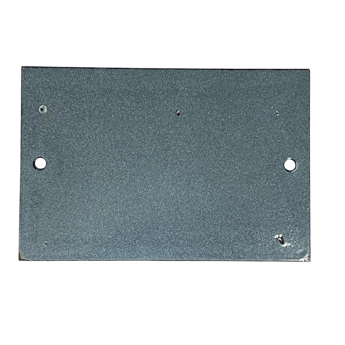 A rectangular dark gray metal mounting plate with pre-drilled screw holes, shown against a plain white background.