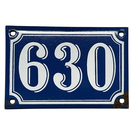 French Vintage Antique Enamel Door Number 630, White and Blue House Number 630 for sale from All Things French Store