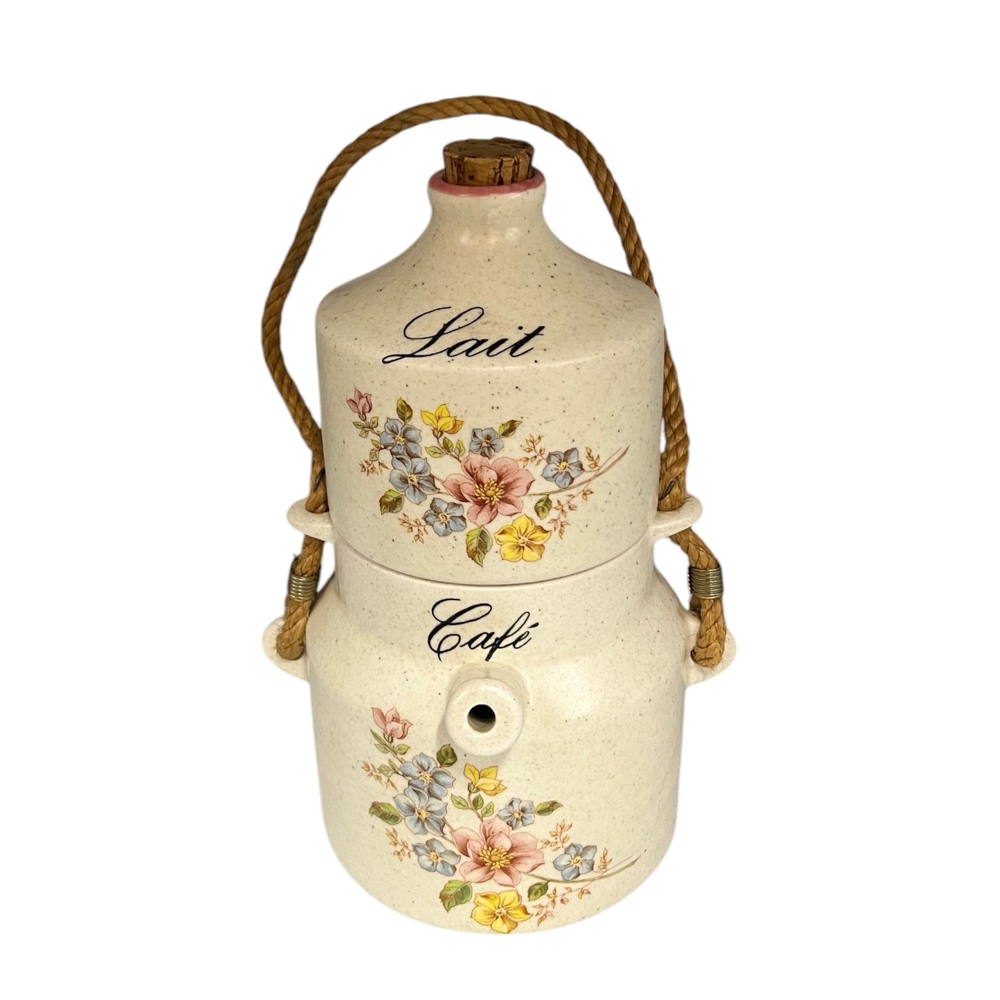 French Vintage Ceramic Coffee Pot and Milk Pot, 2 Piece Set for Cafe & Lait