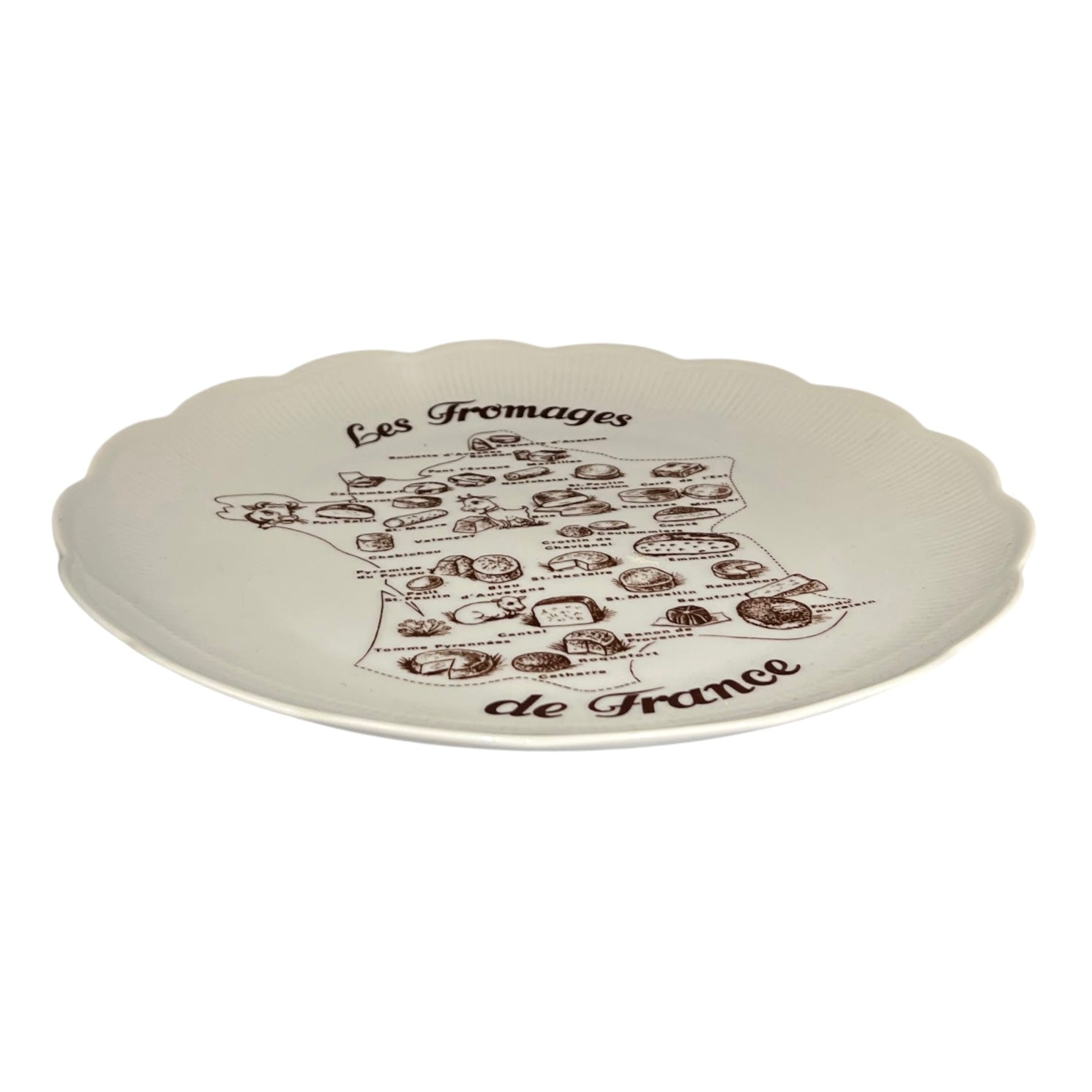 White plate with 'Les Fromages de France' design on a white background