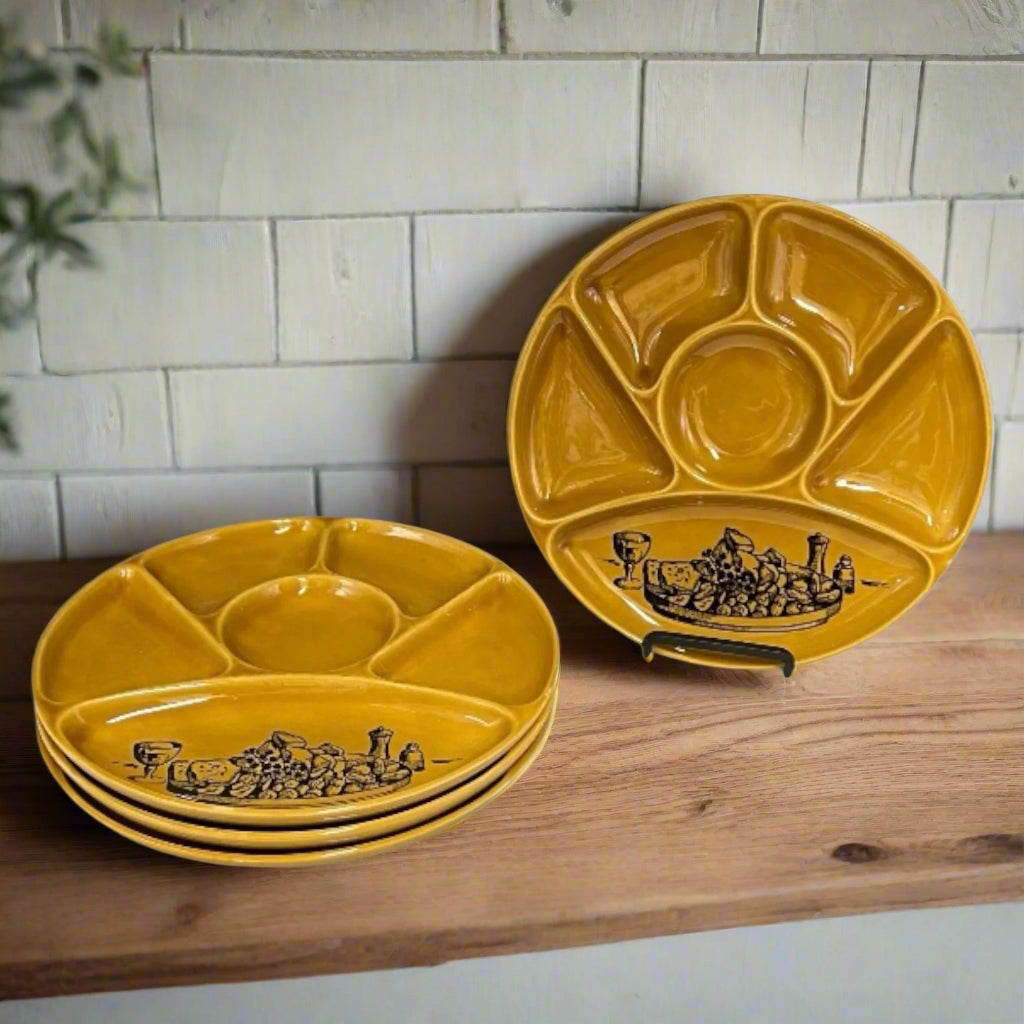 French Vintage Fondue Plates or BBQ Plates, Gien Sectioned Dinner Plates for sale by All Things French Store