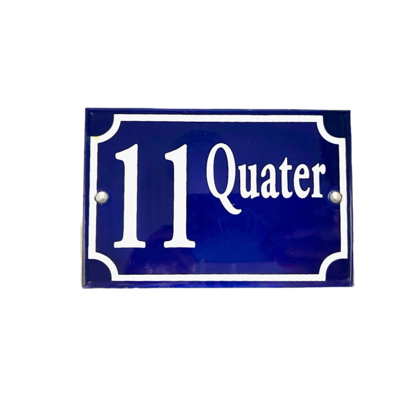 French vintage enamel blue and white enamel door number 11 for sale from All Things French Store