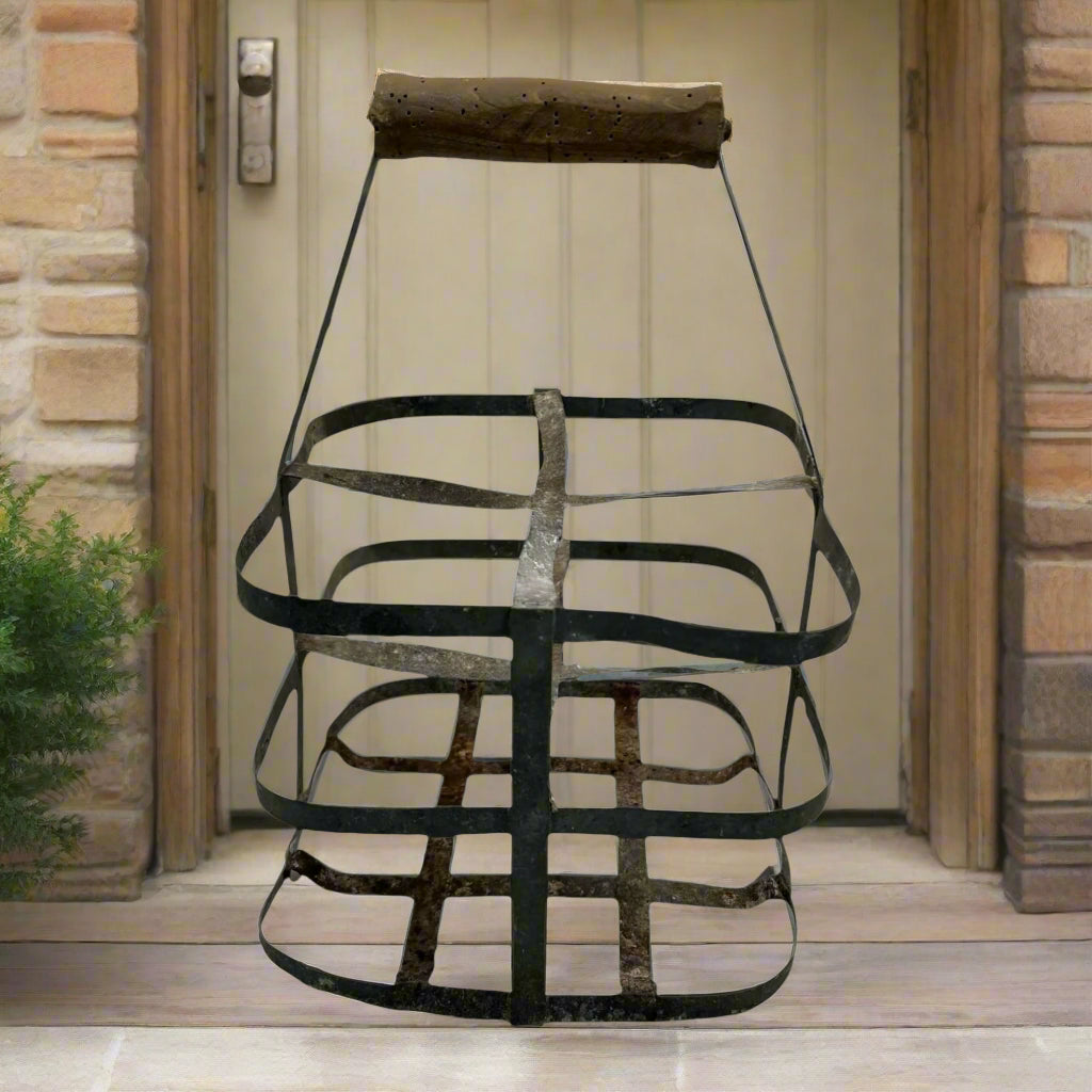 Vintage French Galvanized Metal Wine Milk Bottle Carrier, Holder 1950s/60s