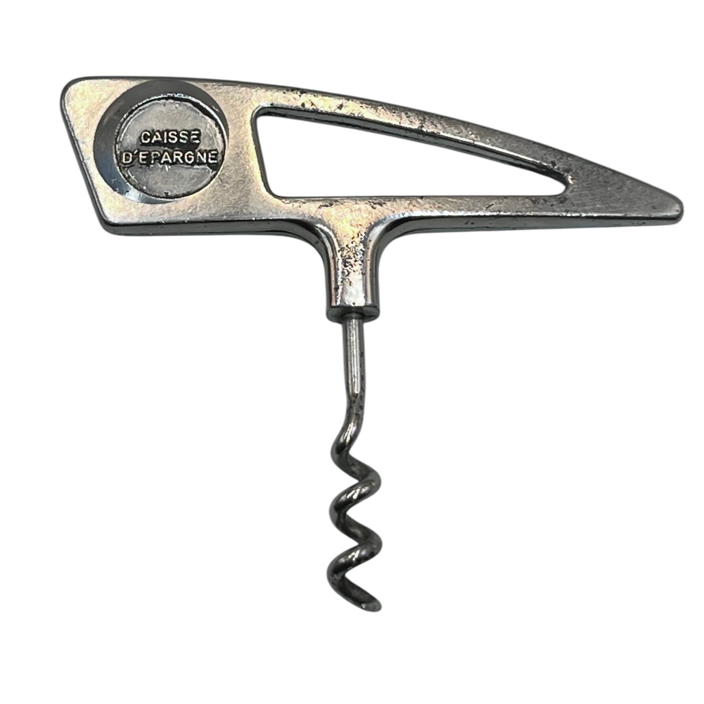 French Vintage Corkscrew with the Caisse d'Epargne Squirrel Logo 1970s, Chrome