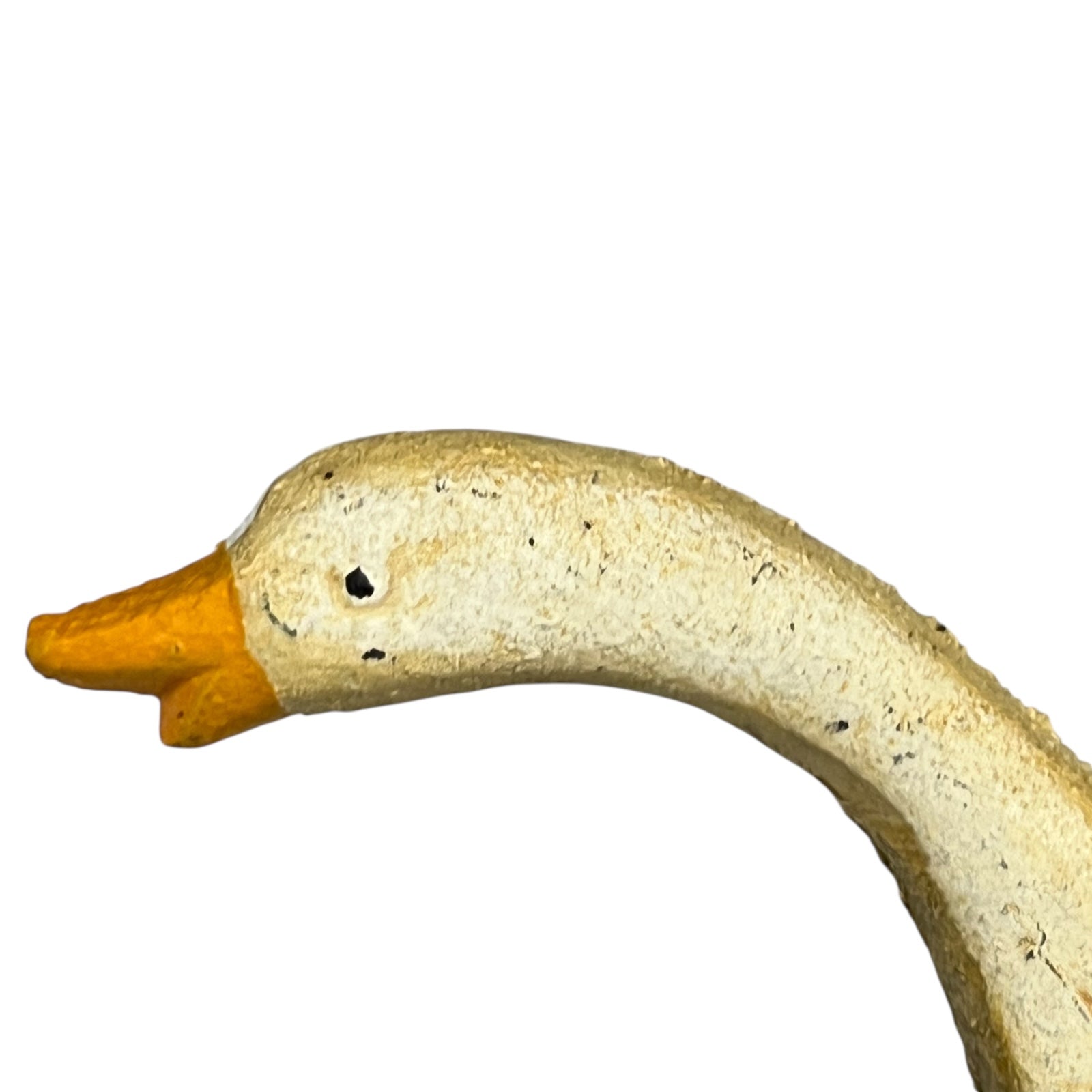 close up of goose toilet paper holder on a white background