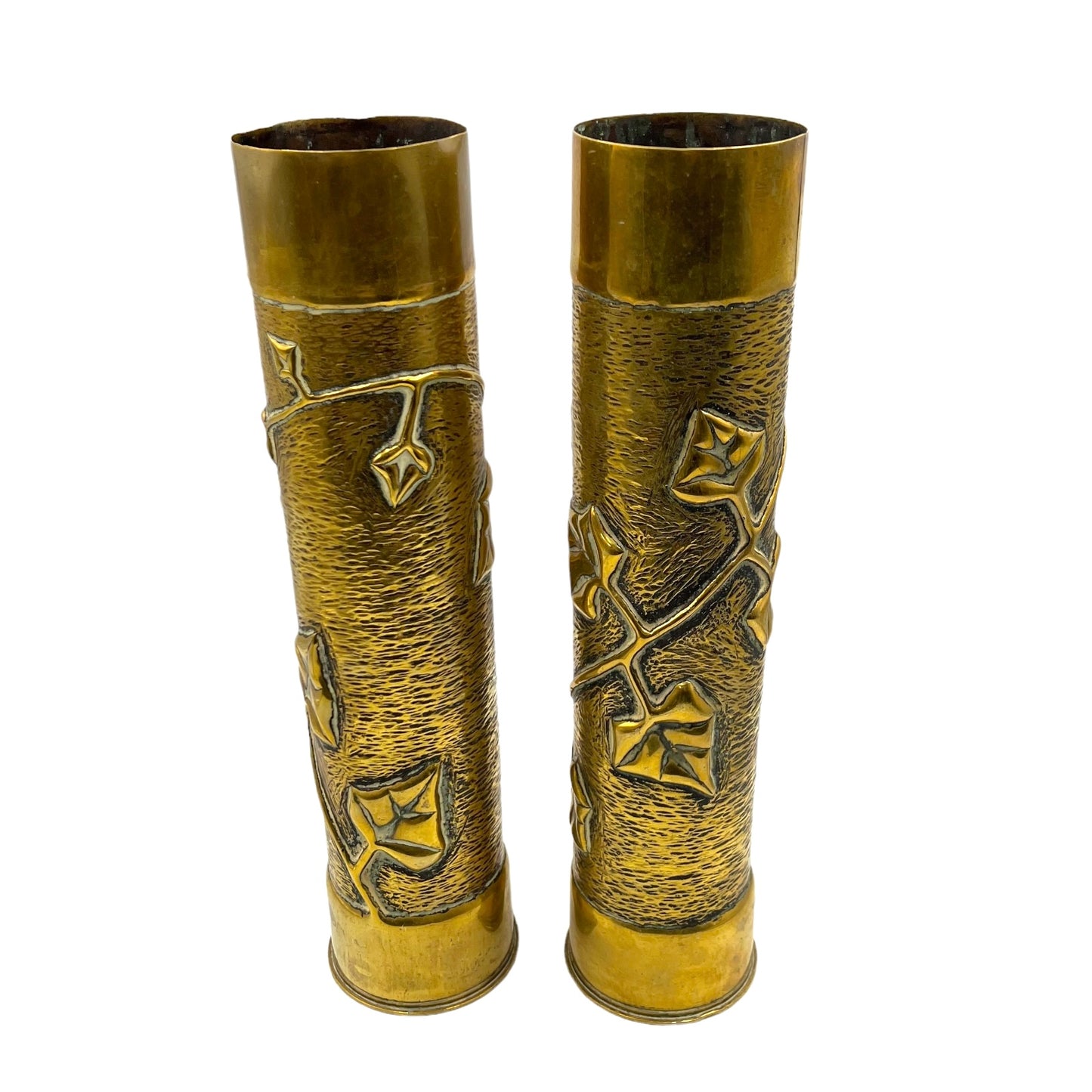 Pair of WW1 brass shell cases upcycled as trench art vases